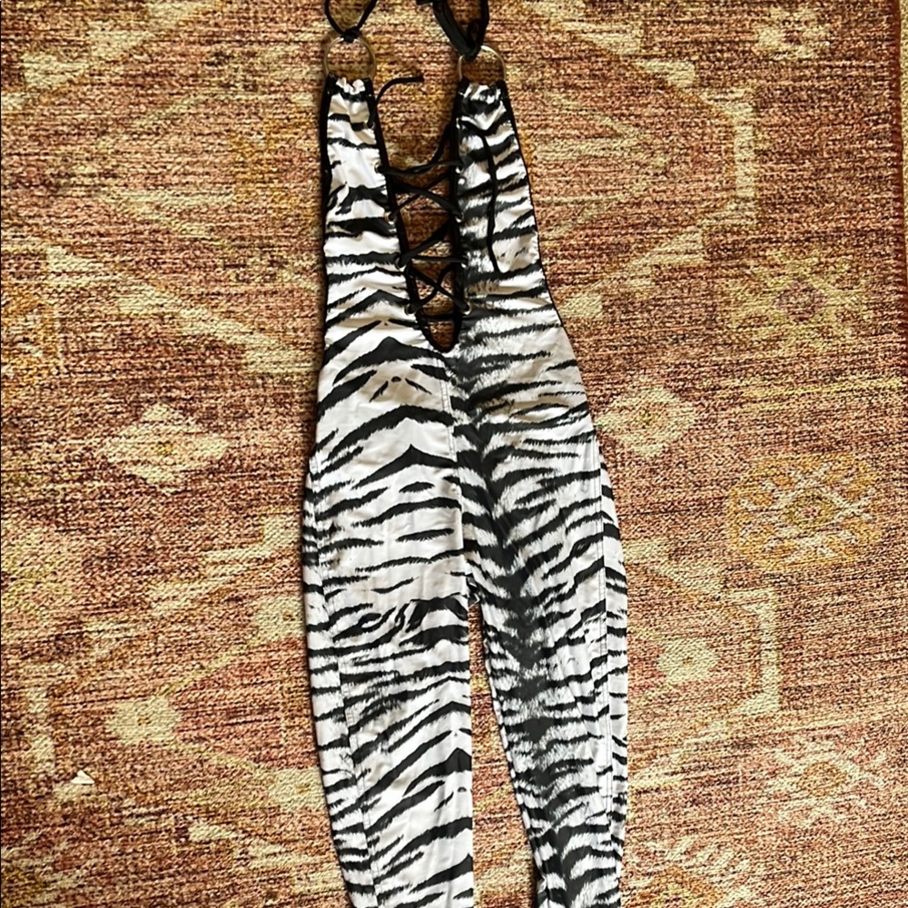 Toxic Vision Zebra Print Halter Jumpsuit